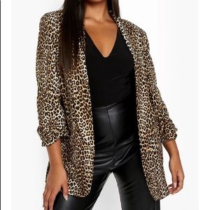Leopard Ruched Sleeve Blazer